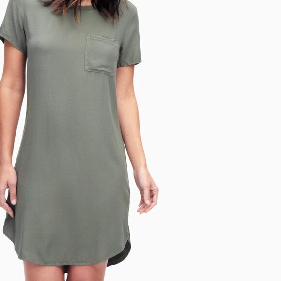 CLOTH & STONE BACK BUTTONS Pocket Tee Dress Military - Picture 2 of 13
